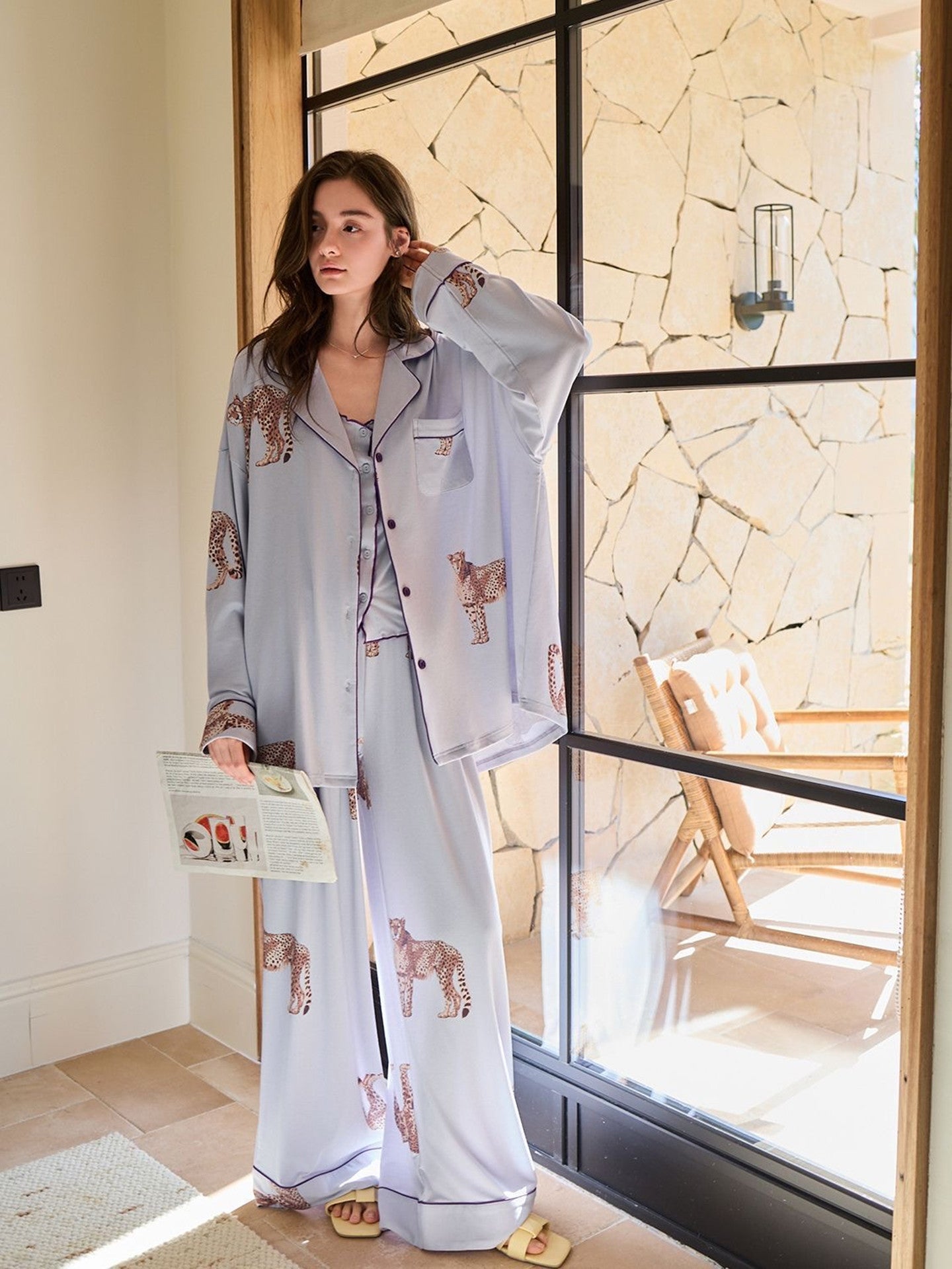 Leopard Lyocell Cardigan Set | 3-Piece Cami Loungewear | Lian