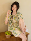 Bamboo Cotton Pyjama For Summer | Green Floral Lounge Set | Lian