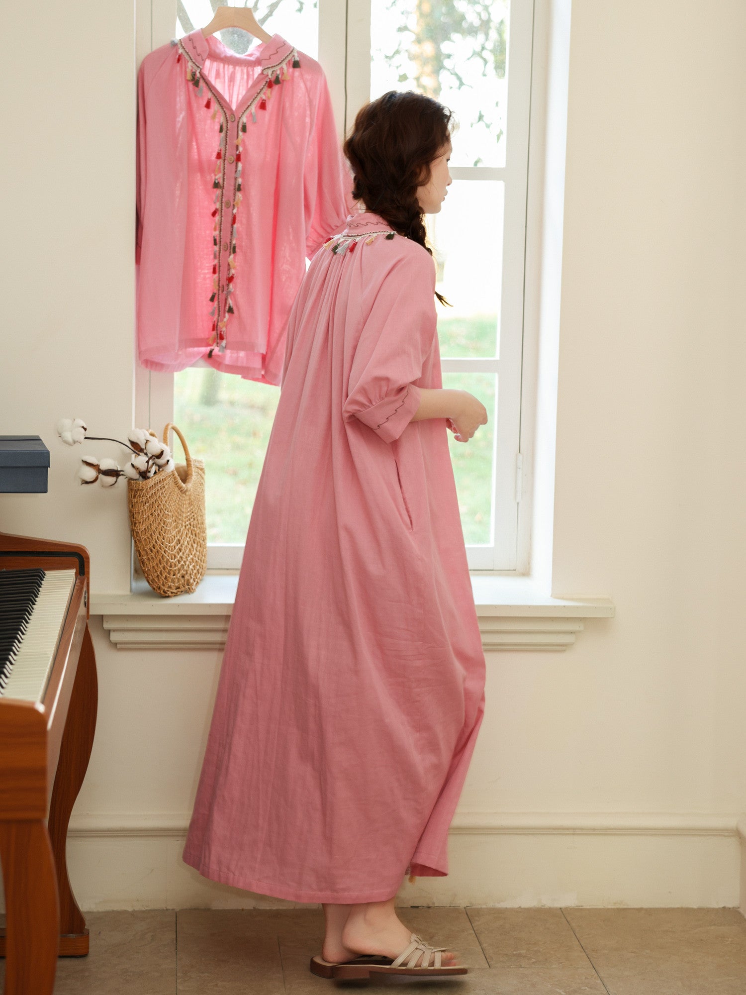 Gauze Cotton Tassel Dress – Lightweight Summer Kaftan