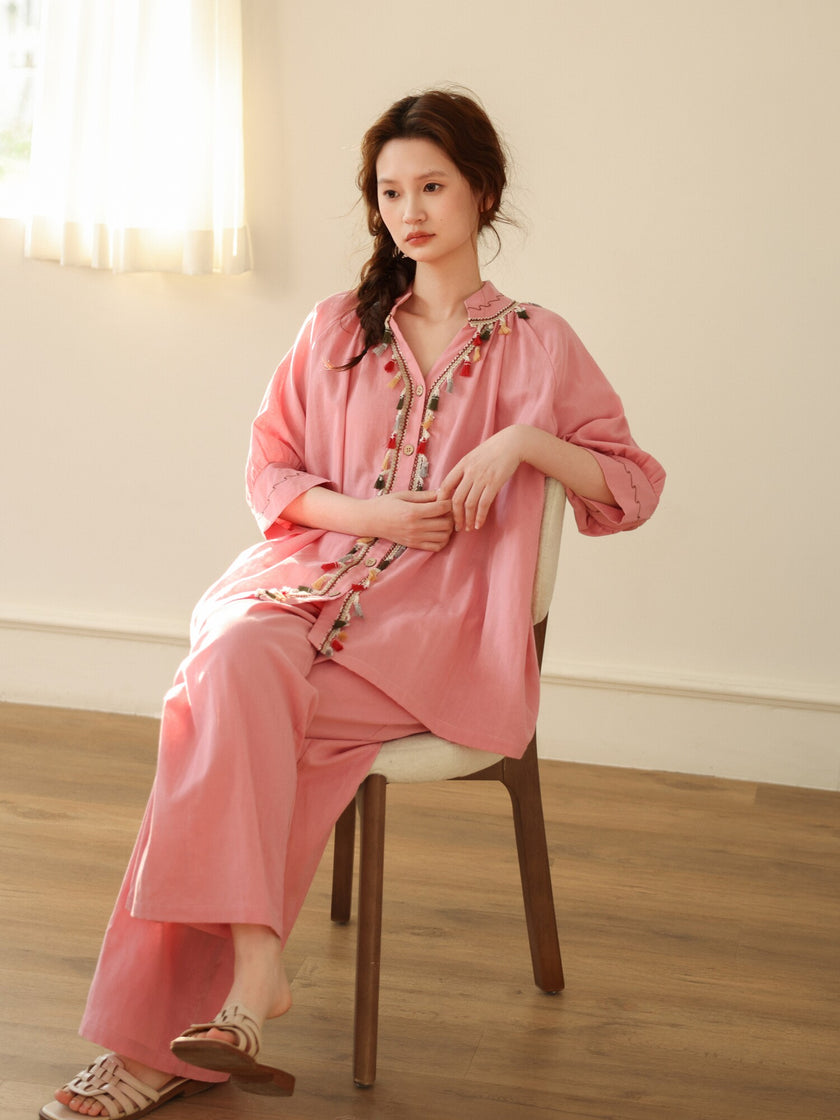 Gauze Cotton Tassel Lounge Set – Artisan Summer Loungewear