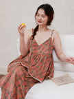 3‑Piece Bamboo Cotton Pajama Set with Robe | Rouge Bloom | Lian