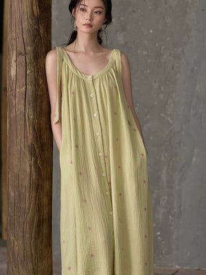 Cotton gauze nightdress in apple green worn