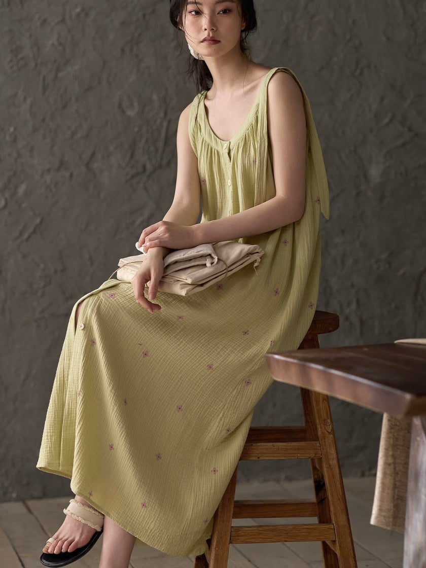 Breathable cotton gauze cami nightgown detail