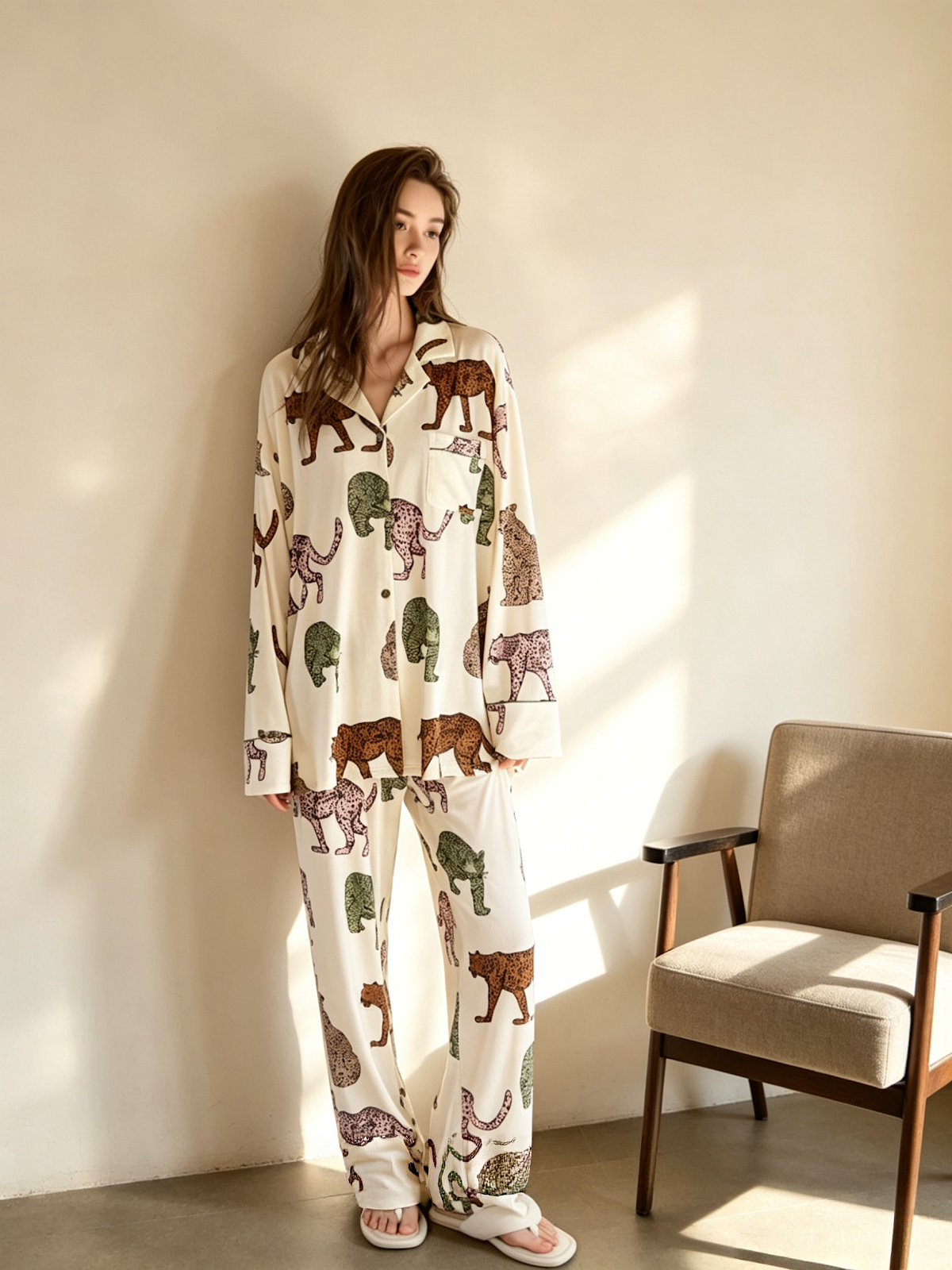 Leopard Lyocell long-sleeve layer detail