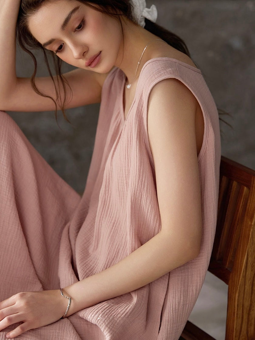 Pink lace cotton gauze cami slip dress