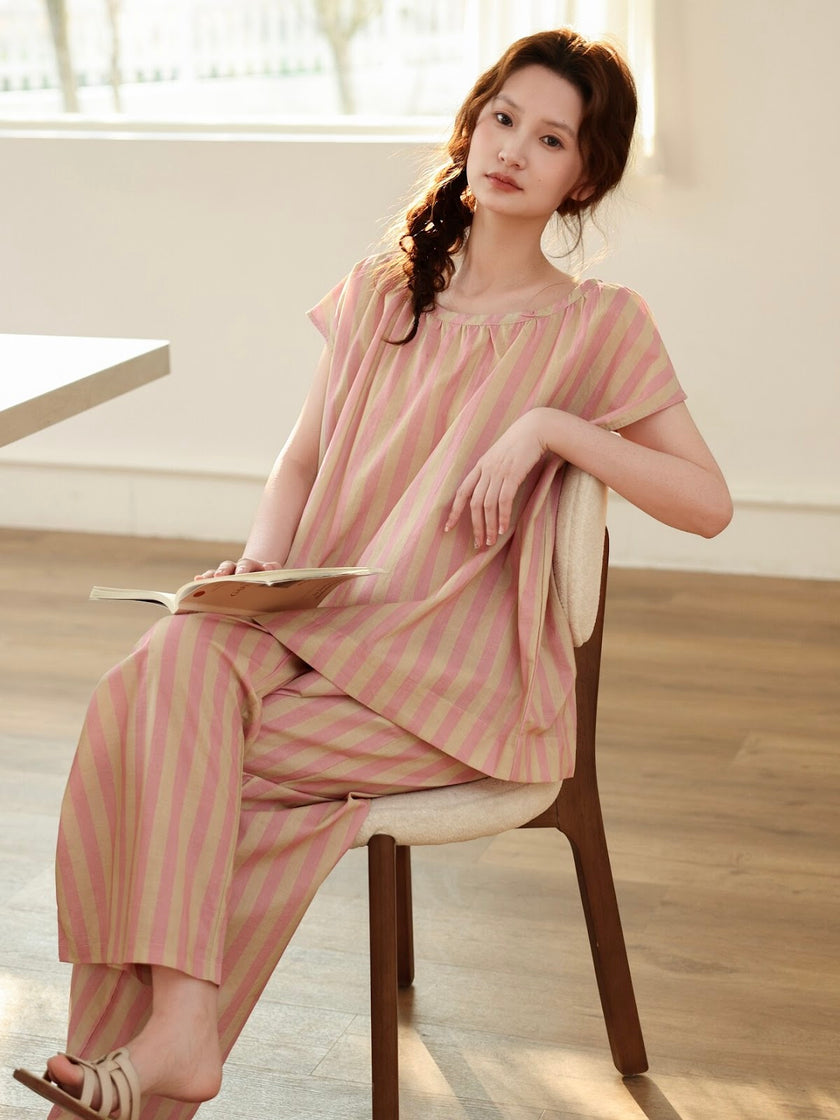 Lian Loungewear pink stripe cotton lounge set