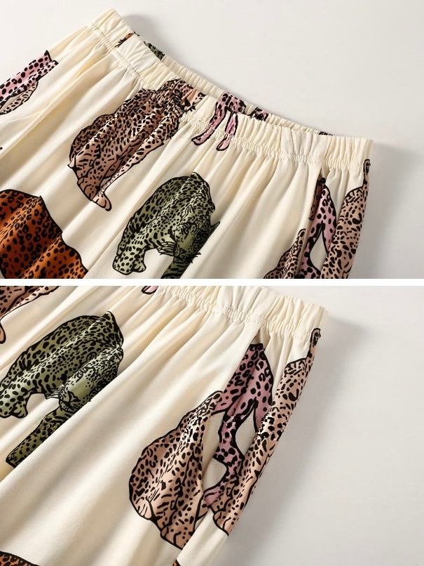 Leopard print Lyocell lounge cardigan worn