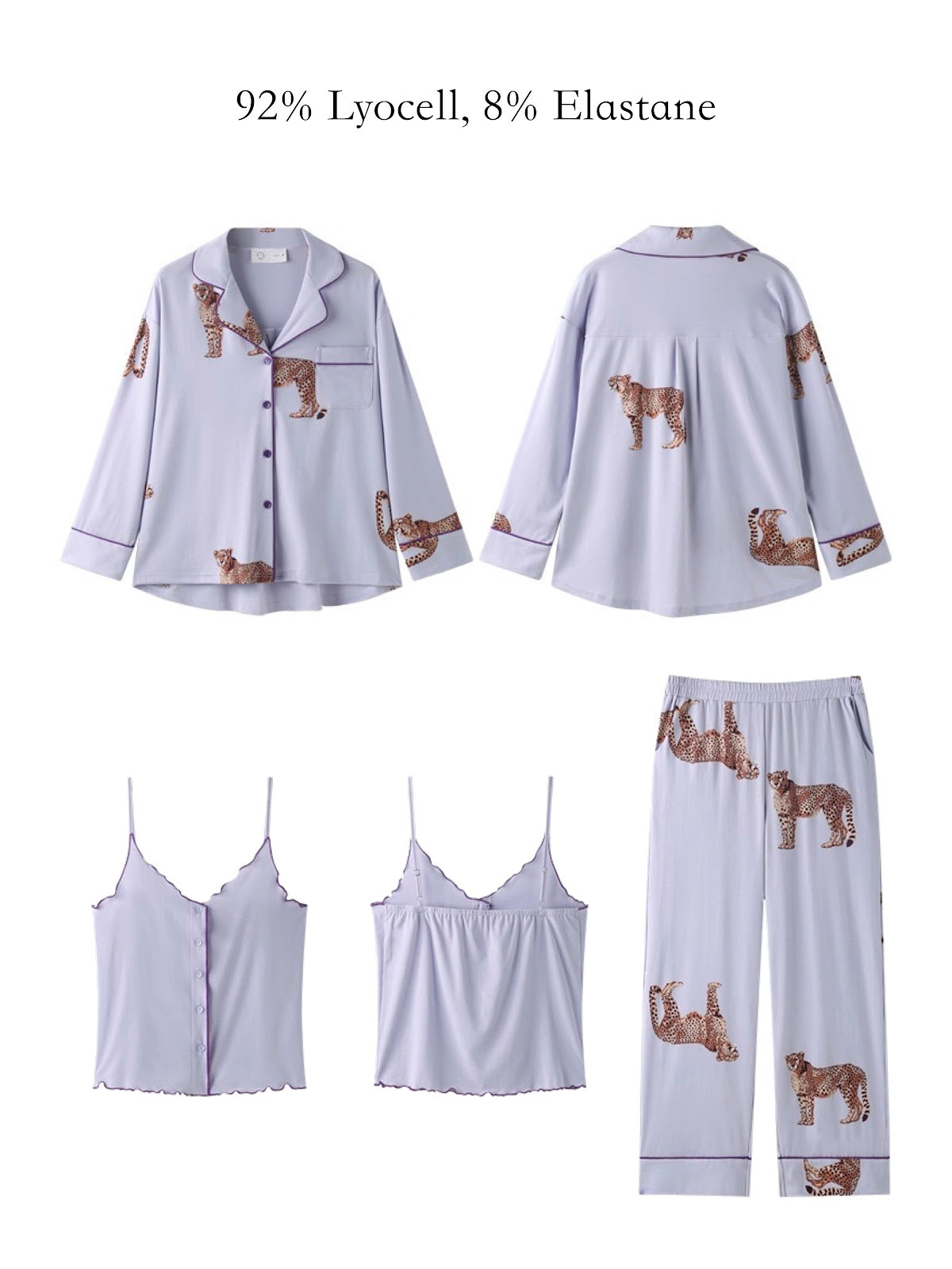 Lian Loungewear leopard Lyocell 3-piece cardigan set