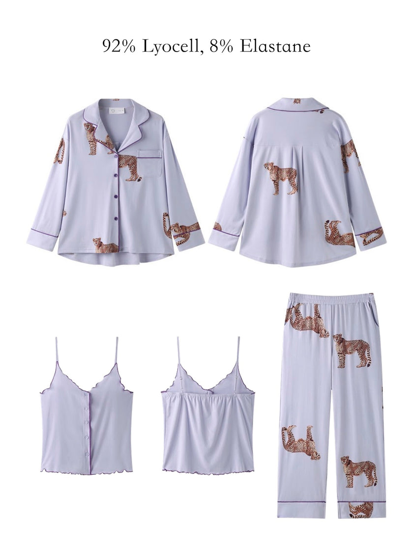 Lian Loungewear leopard Lyocell 3-piece cardigan set