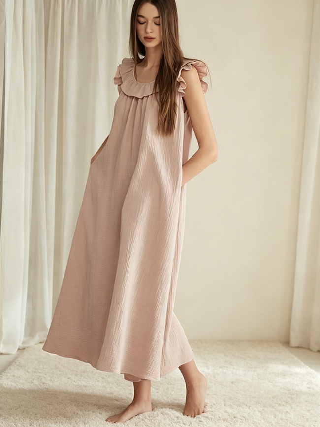 Breathable cotton gauze cami nightgown