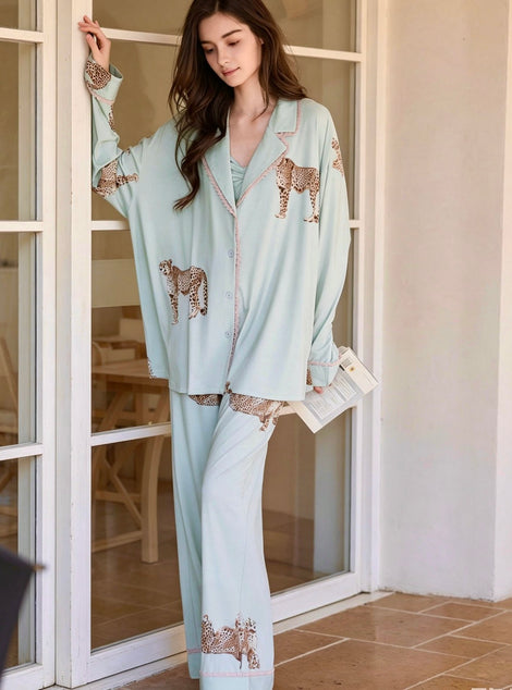 TENCEL Lyocell leopard lounge set worn
