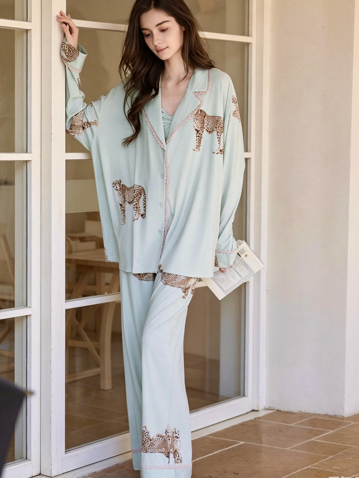 TENCEL Lyocell leopard lounge set worn