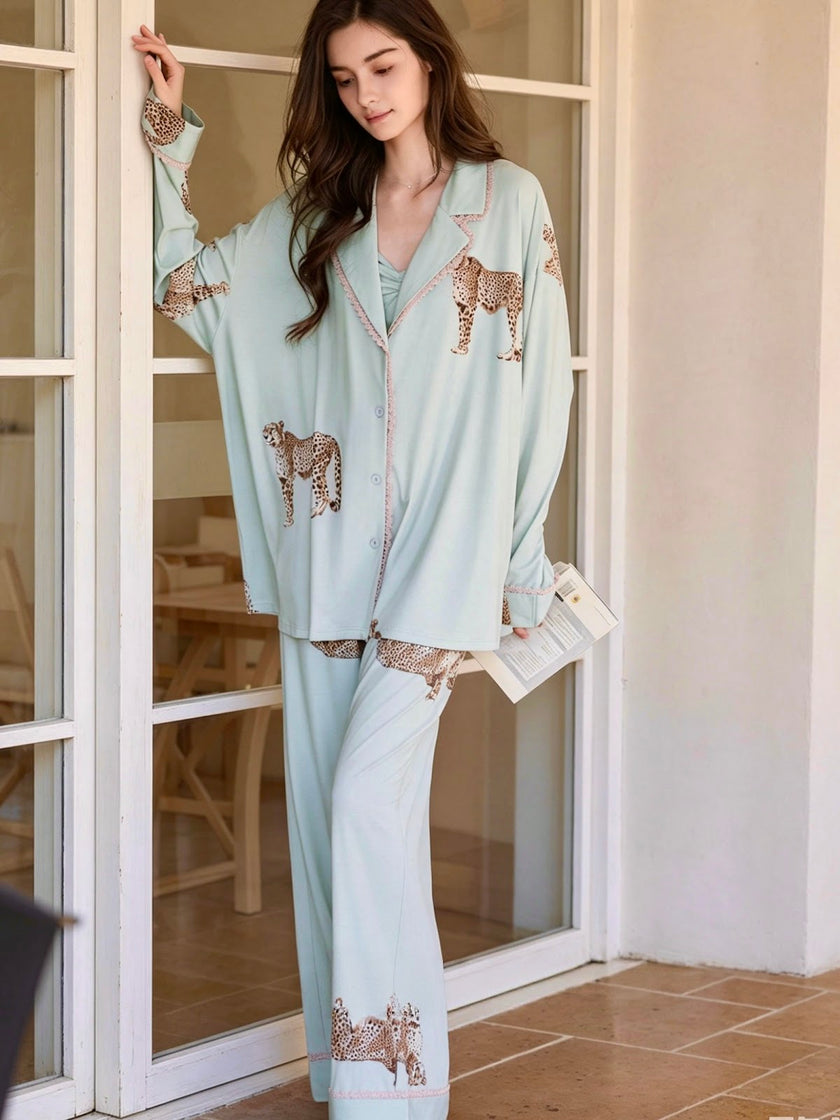TENCEL Lyocell leopard lounge set worn