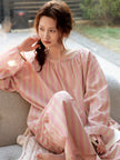 Pink vertical stripe slub cotton set