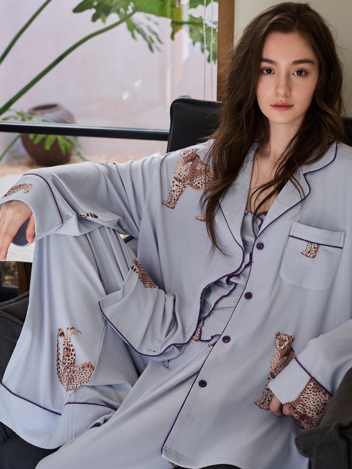 Sustainable leopard Lyocell three-piece set