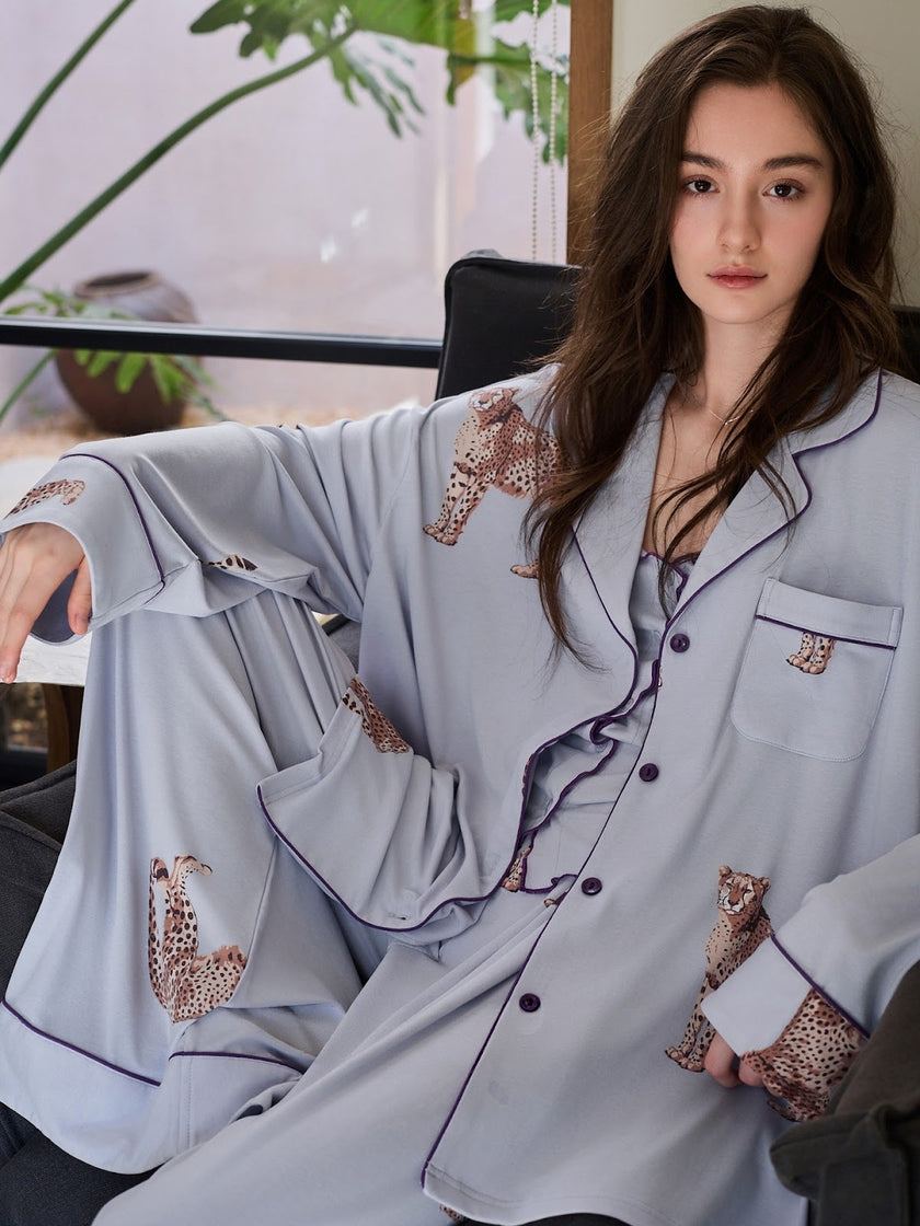 Sustainable leopard Lyocell three-piece set