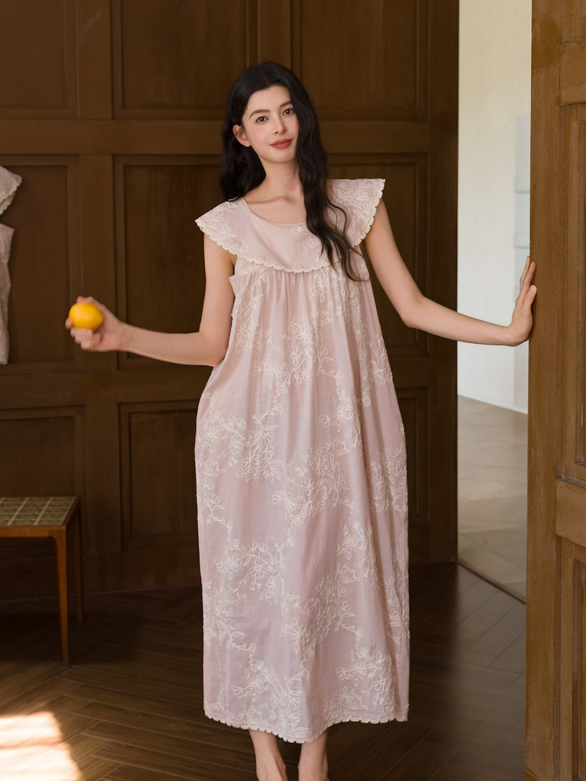 Lian Loungewear pink French doll-collar cotton nightdress