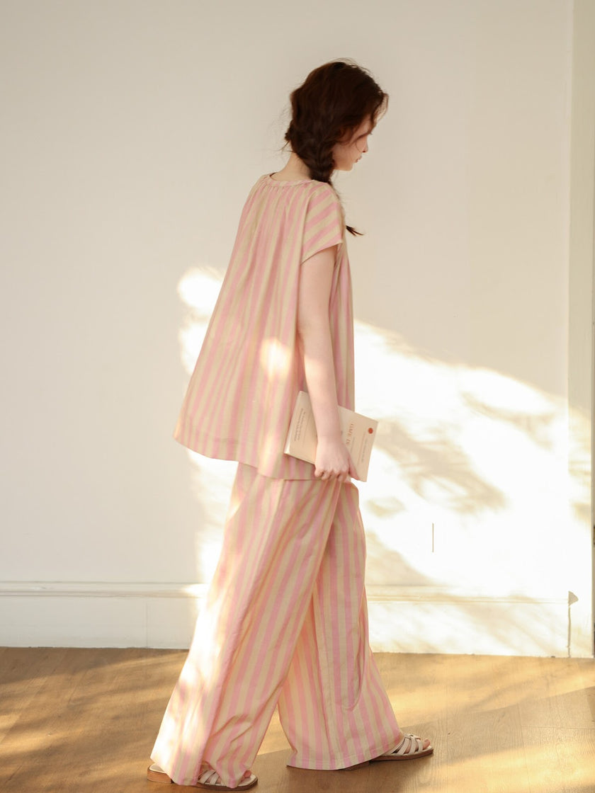 Striped cotton lounge set top and trousers