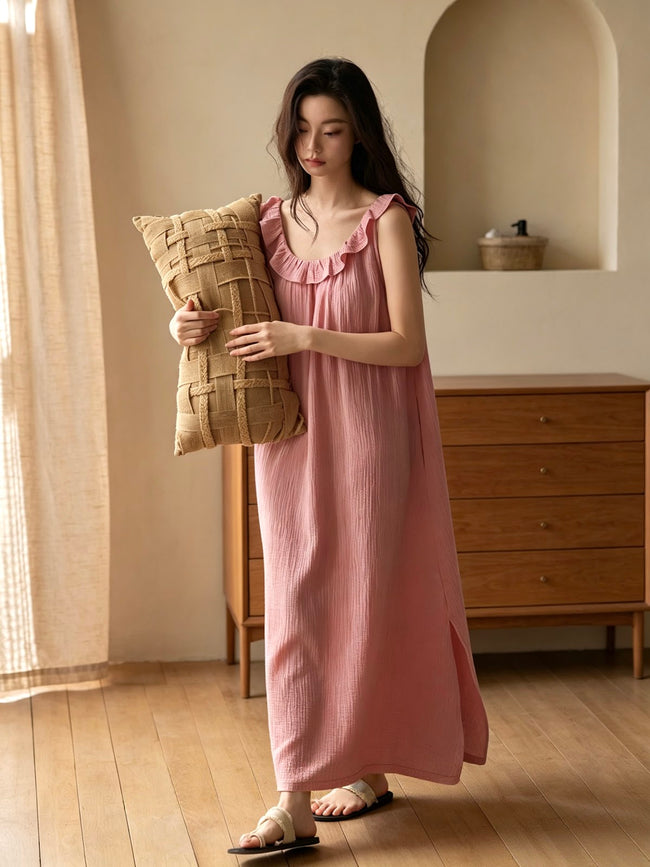 Rose pink cotton nightdress worn
