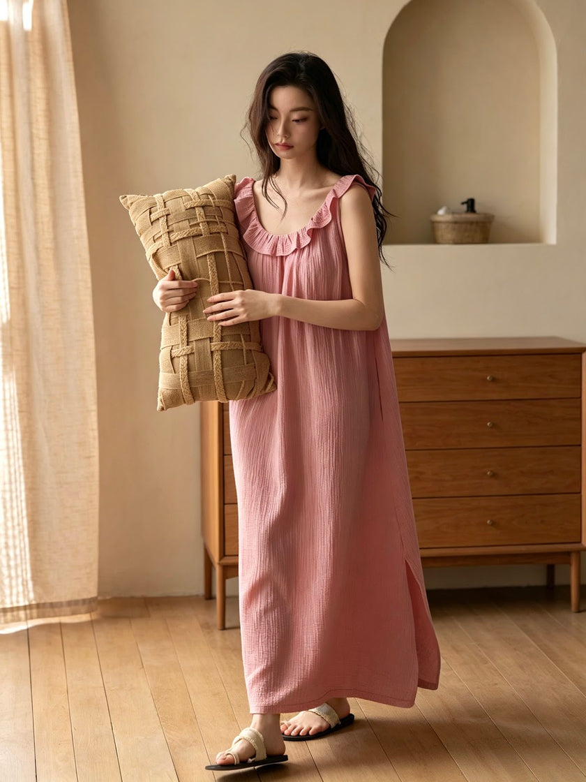 Rose pink cotton nightdress worn