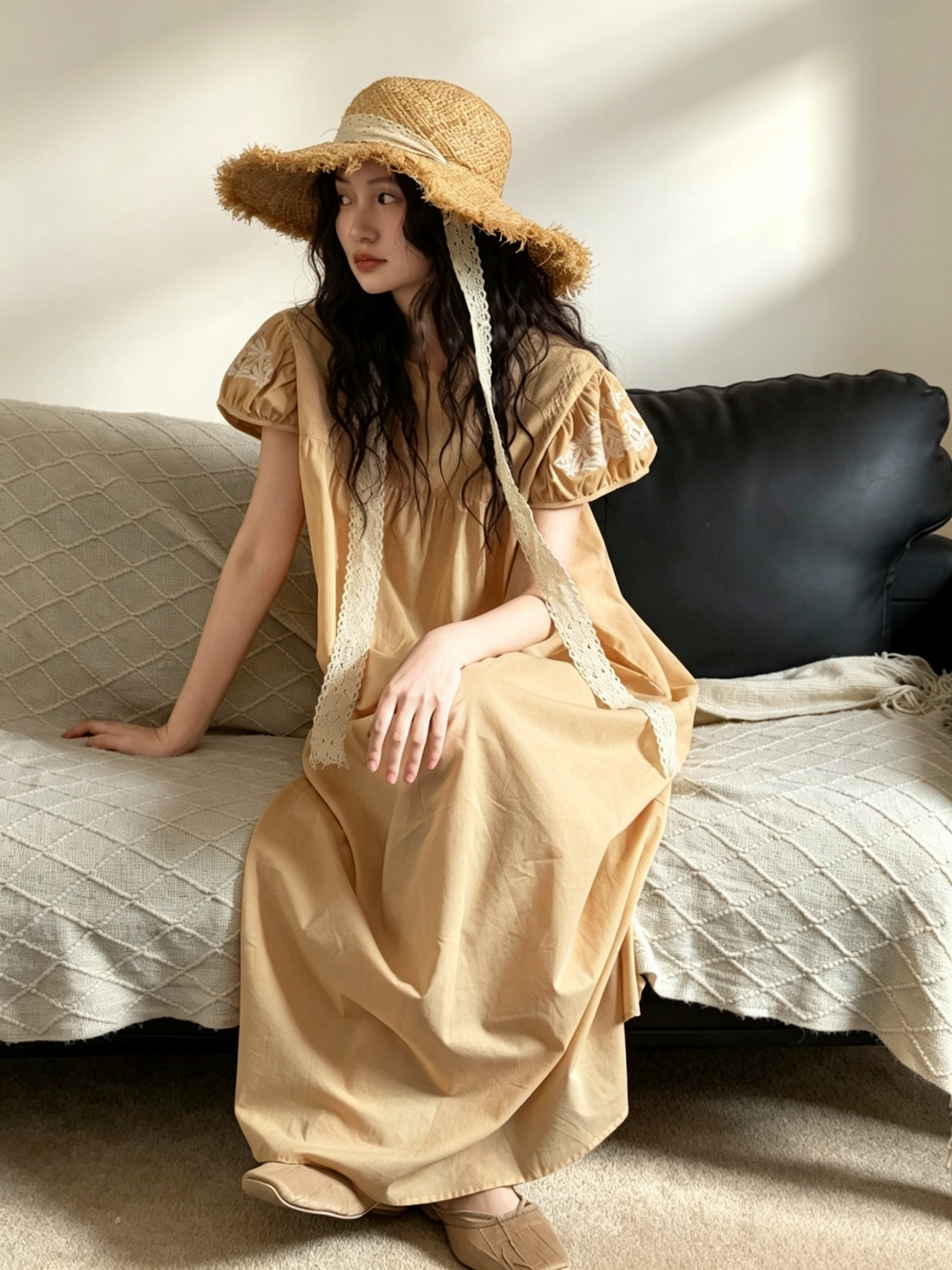 Embroidered cottagecore cotton nightdress