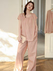 Pink striped slub cotton pyjama set