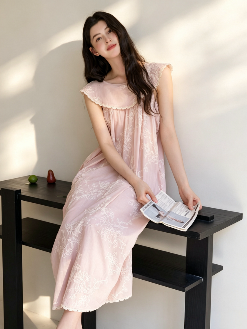 French vintage pink cotton nightdress