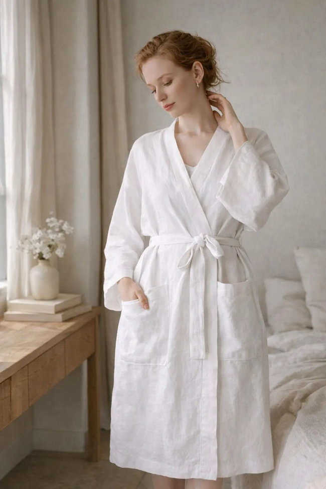 Women's Linen Kimono Robe | Washed Linen Dressing Gown | 6 Colours | Lian Loungewear