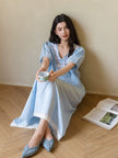 Blue Embroidered Bamboo Cotton Nightgown | Summer Sleepwear Dress | Lian
