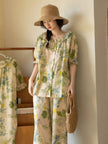 Bamboo Cotton Pyjama For Summer | Green Floral Lounge Set | Lian