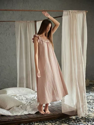 Cotton Gauze Nightgown | Ruffle-Trim Slip Dress | Lian Loungewear