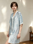100% TENCEL™ Button Nightdress – Blue Floral Short Sleeve Sleep Dress