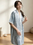 100% TENCEL™ Button Nightdress – Blue Floral Short Sleeve Sleep Dress