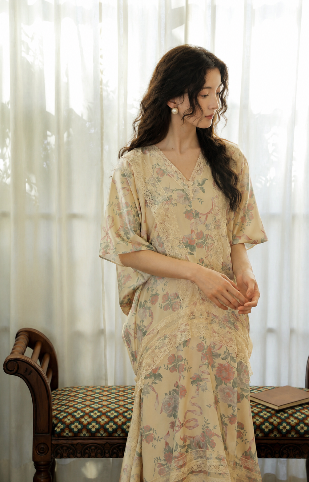 Silk Lounge Dress with Floral Print | Premium Silk Sleepwear | Lian