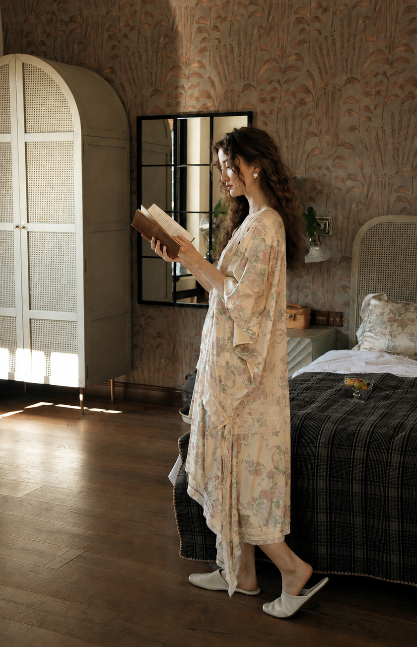 Silk Lounge Dress with Floral Print | Premium Silk Sleepwear | Lian