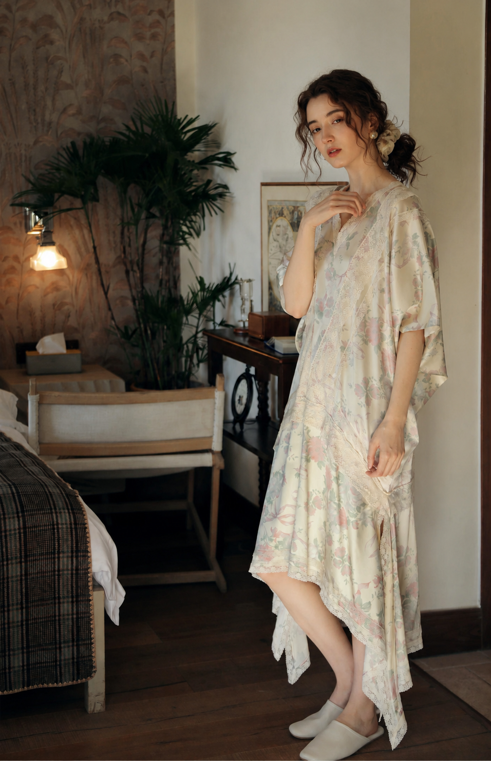 Silk Lounge Dress with Floral Print | Premium Silk Sleepwear | Lian