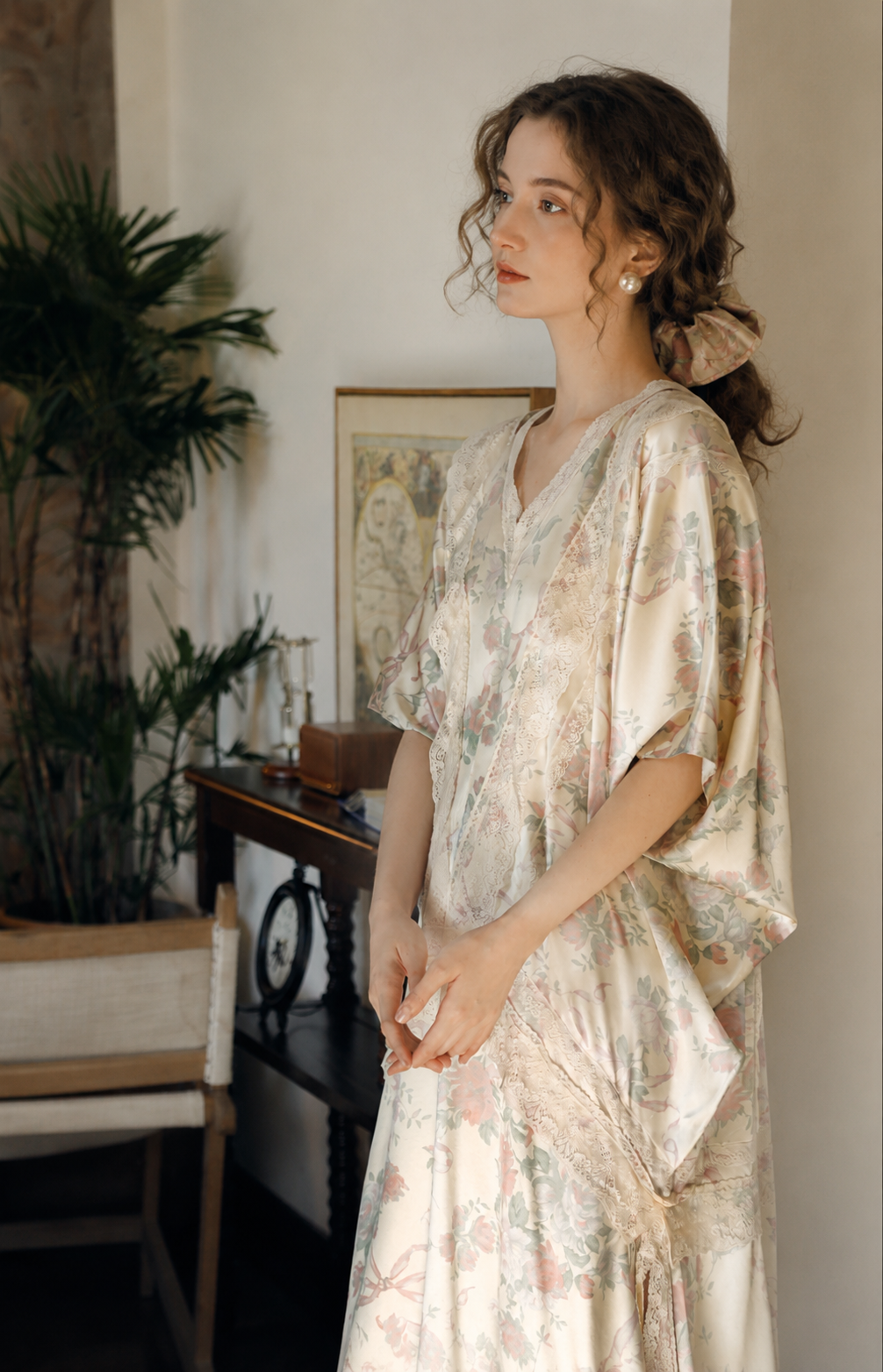 Silk Lounge Dress with Floral Print | Premium Silk Sleepwear | Lian