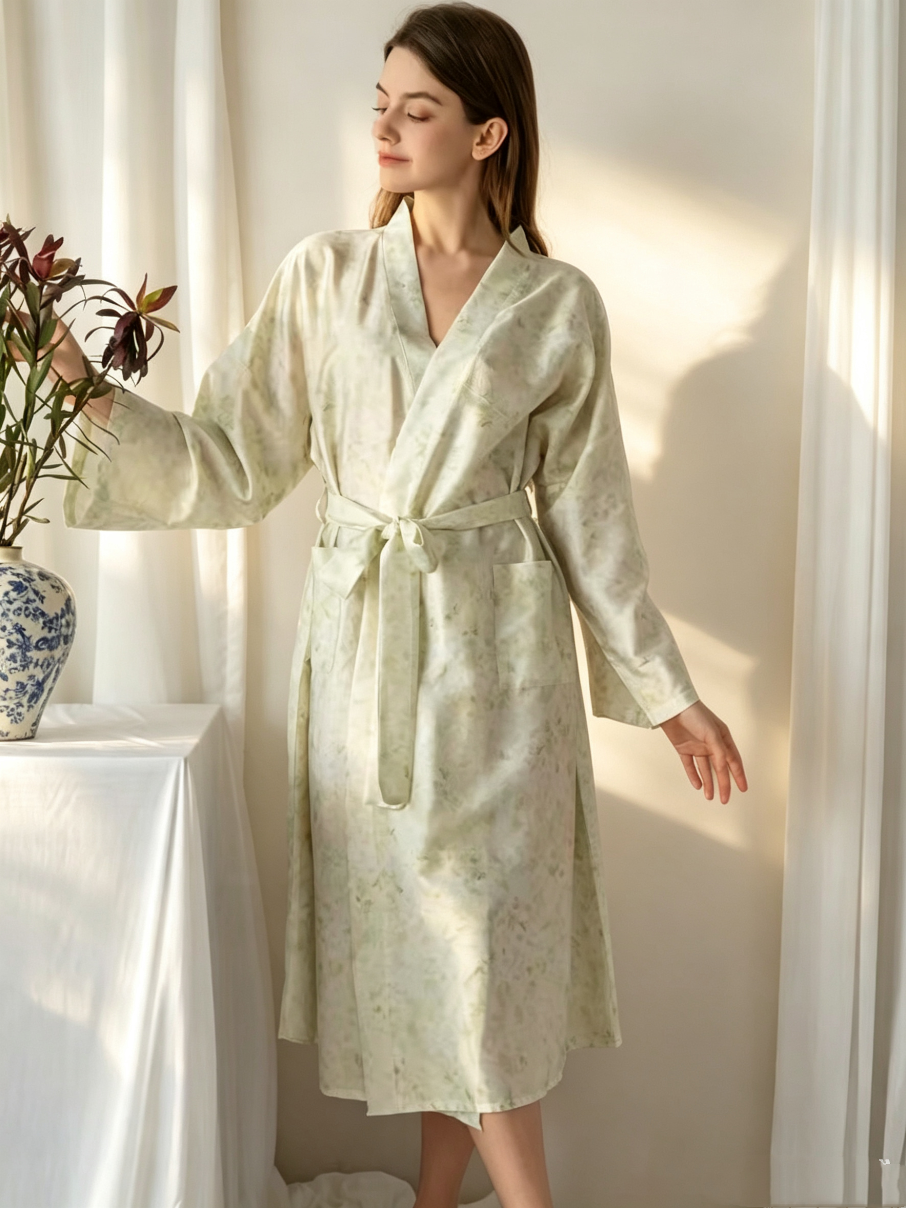Women's TENCEL Wrap Robe | Soft Mid-Calf Loungewear Robe | Lian Loungewear