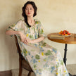 Women's Floral Bamboo Cotton Dress | Ruffle Collar Loungewear | Lian Loungewear