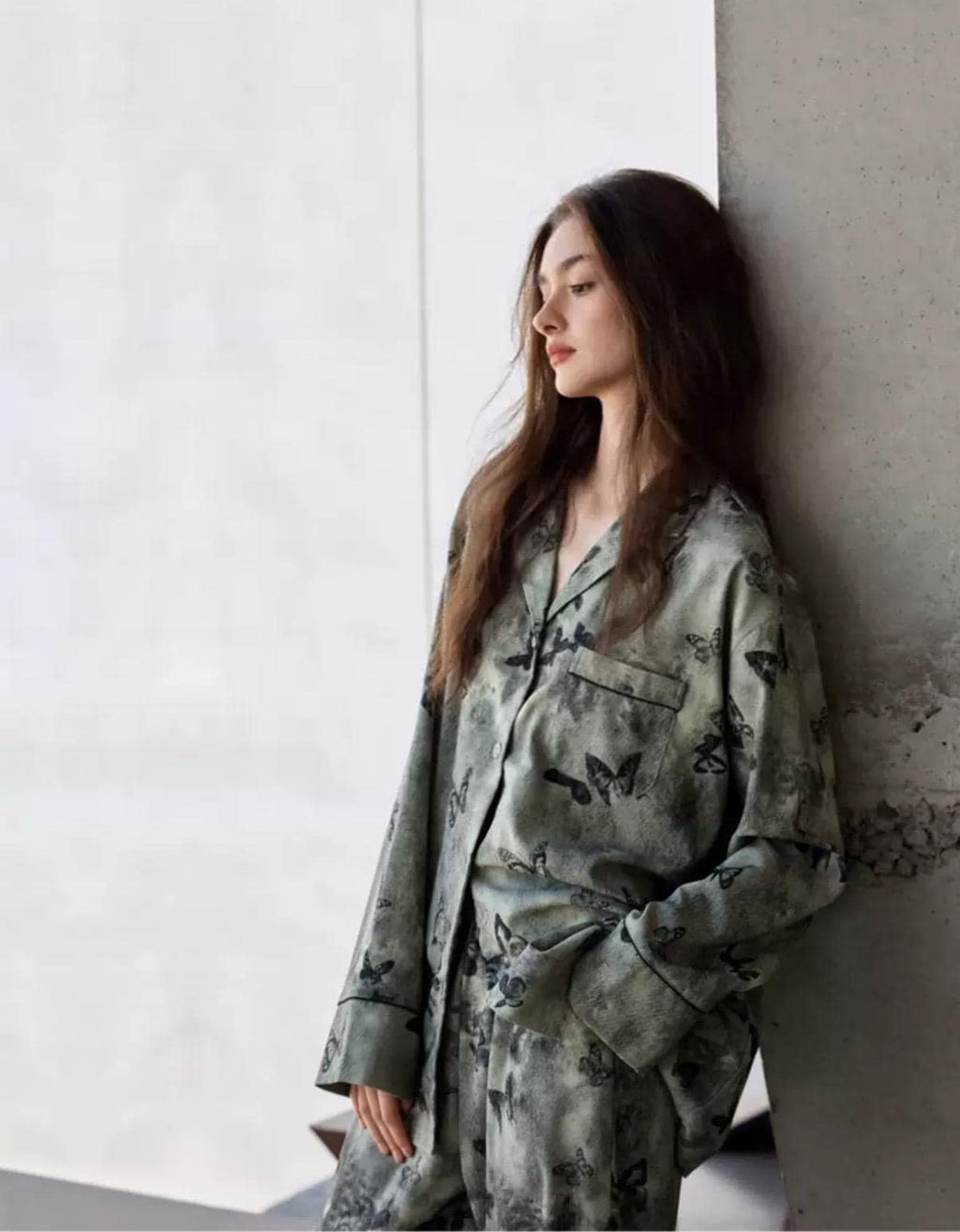 Butterfly Print Cotton Pyjama Set: Oriental Button-Up Loungewear