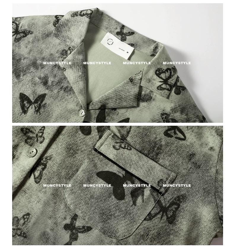 Butterfly Print Cotton Pyjama Set: Oriental Button-Up Loungewear