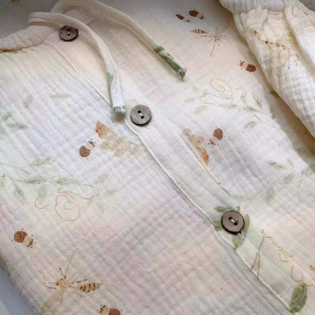 Gauze Cotton Pajama Set: Tie-Dye Camisole & Robe Loungewear