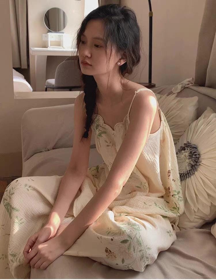 Gauze Cotton Pajama Set: Tie-Dye Camisole & Robe Loungewear