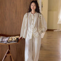 Embroidered Bamboo Cotton Loungewear Set: White Kimono Robe & Dress