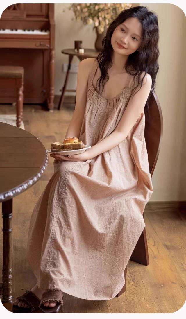 Bamboo Cotton Robe Set: Ruffle Trim Lounge Dress Kimono - Earth Tone