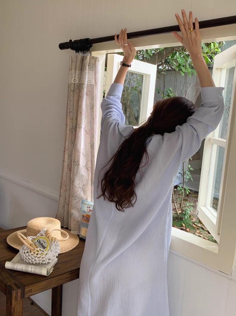 Linen Cotton Shirt Dress, Light Blue Loungewear, Mediterranean Resort Wear