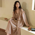 Bamboo Cotton Robe Set: Ruffle Trim Lounge Dress Kimono - Earth Tone