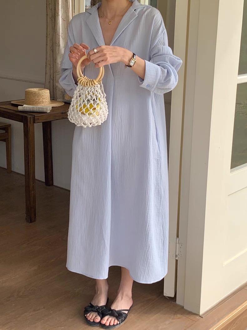 Linen Cotton Shirt Dress, Light Blue Loungewear, Mediterranean Resort Wear