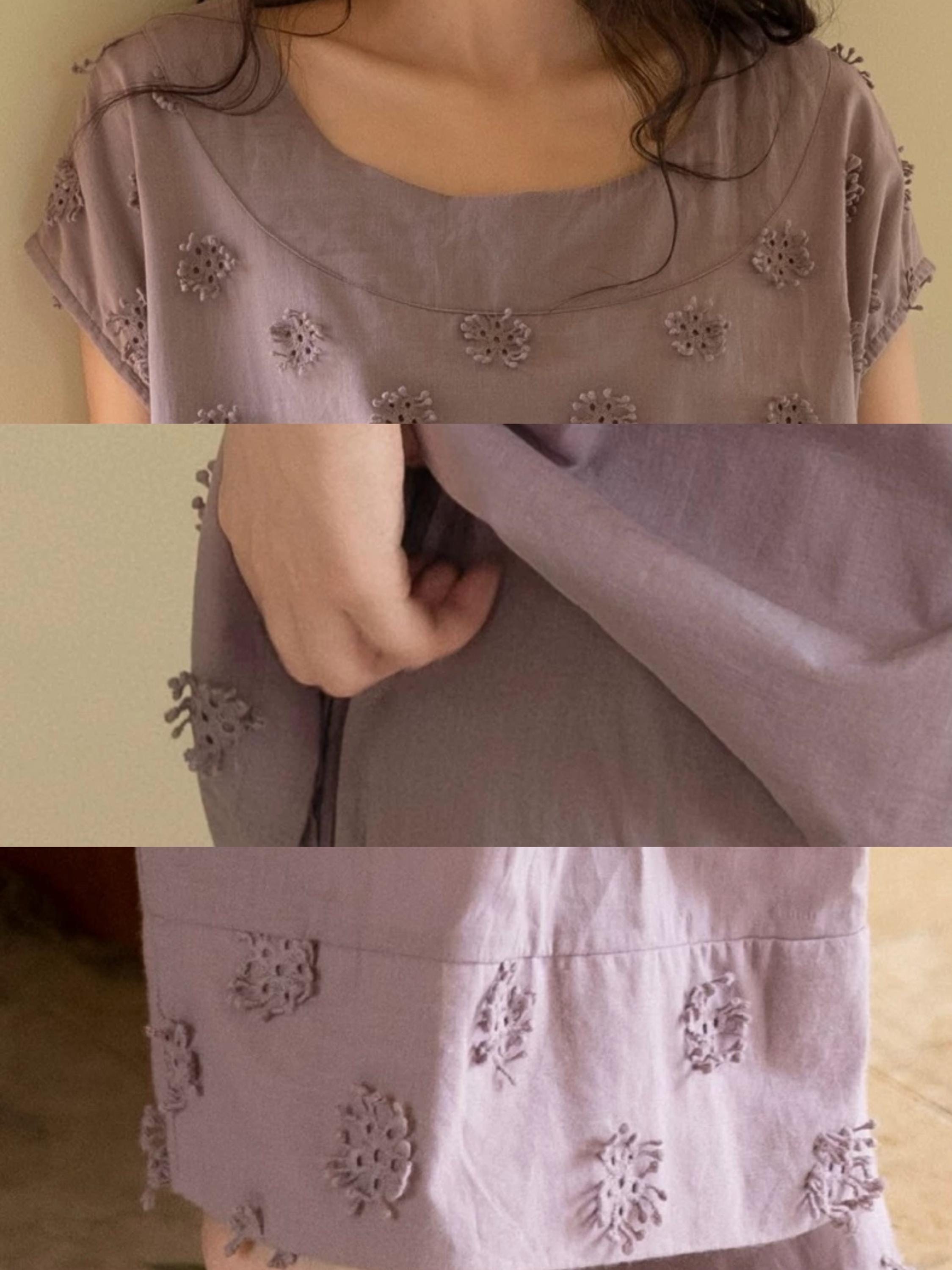 Embroidered Bamboo Cotton Pajama Set: Dusty Purple Cottagecore Lounge