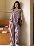 Embroidered Bamboo Cotton Pajama Set: Dusty Purple Cottagecore Lounge